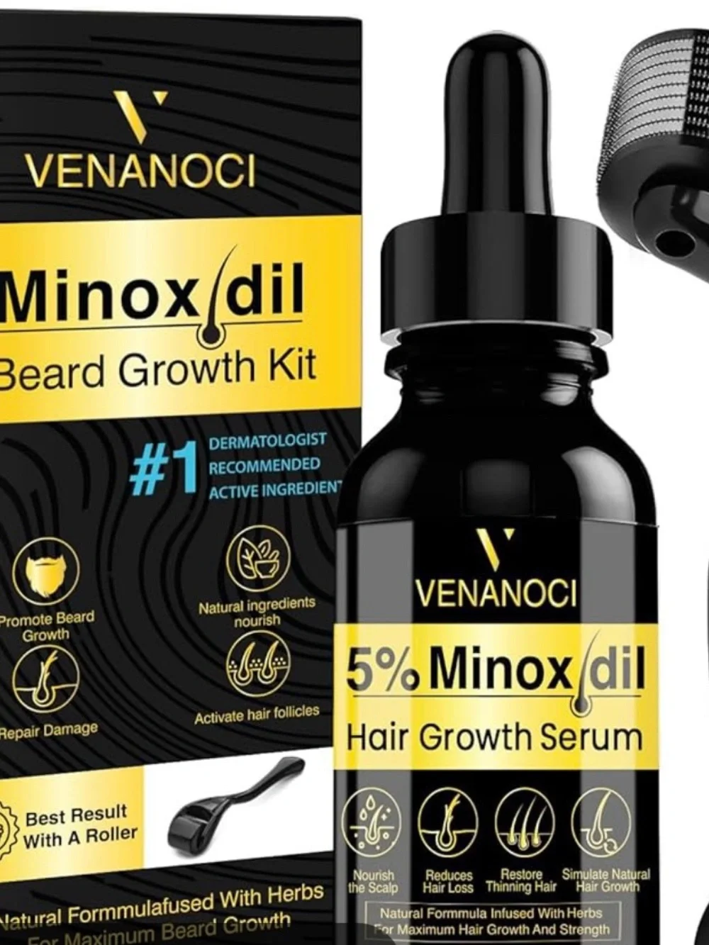 5% Minoxidil hair & Beard Growth Kit – Black & Yellow